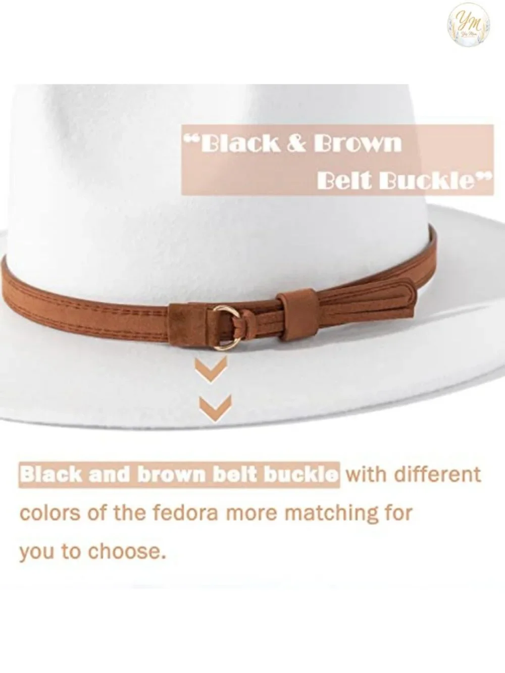 Vintage Wide Brim Fedora Hat with Belt Buckle, Adjustable Drawstring, Cotton